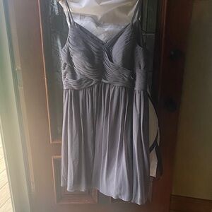 Azazie Gray Chiffon Spaghetti-Strap Mini Dress (bridesmaid dress)